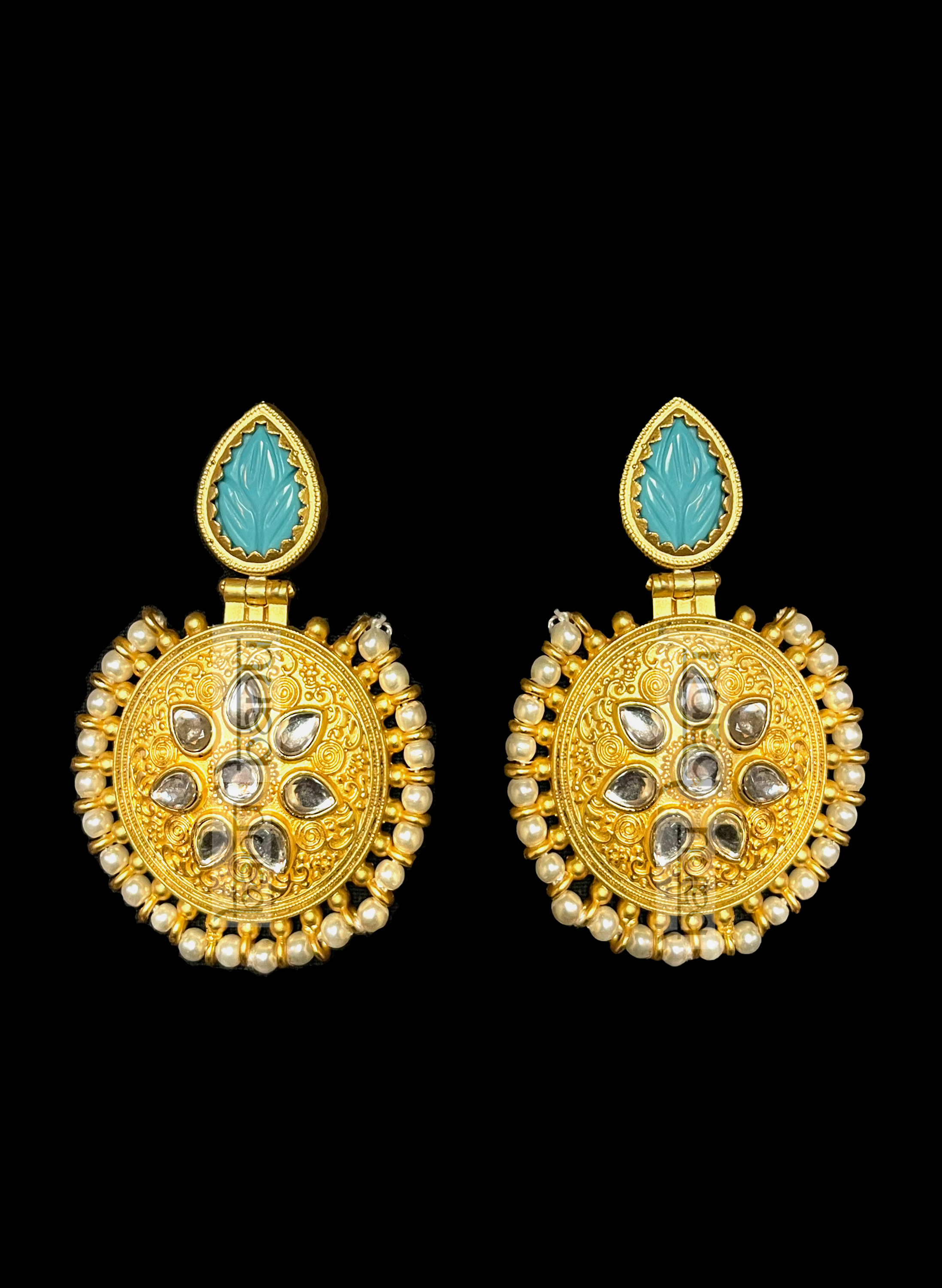 Aqua blue Amrapali earrings with Pearls & Kundan