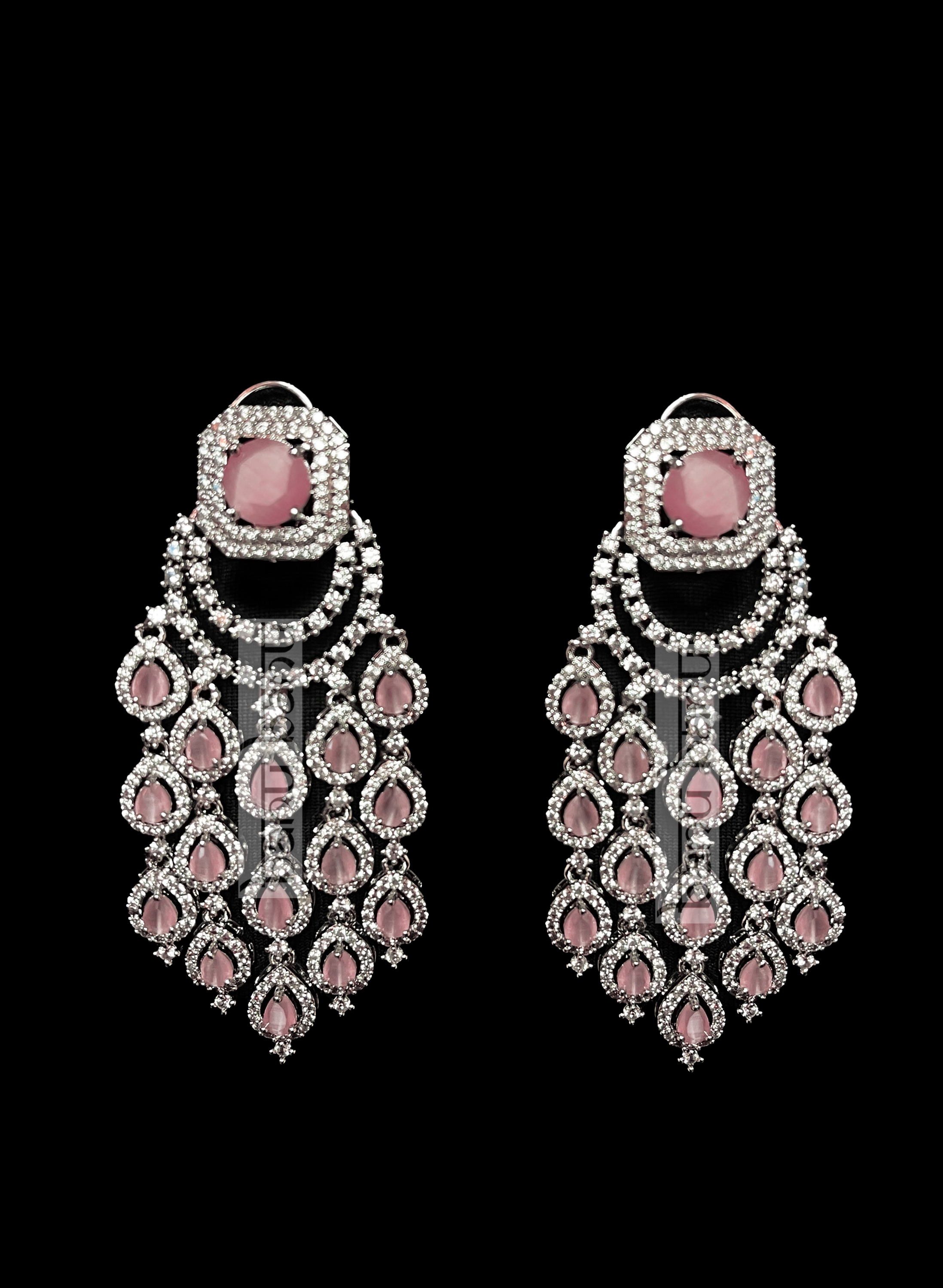 Pink Onyx & CZ crystal Silver Earrings for Brides