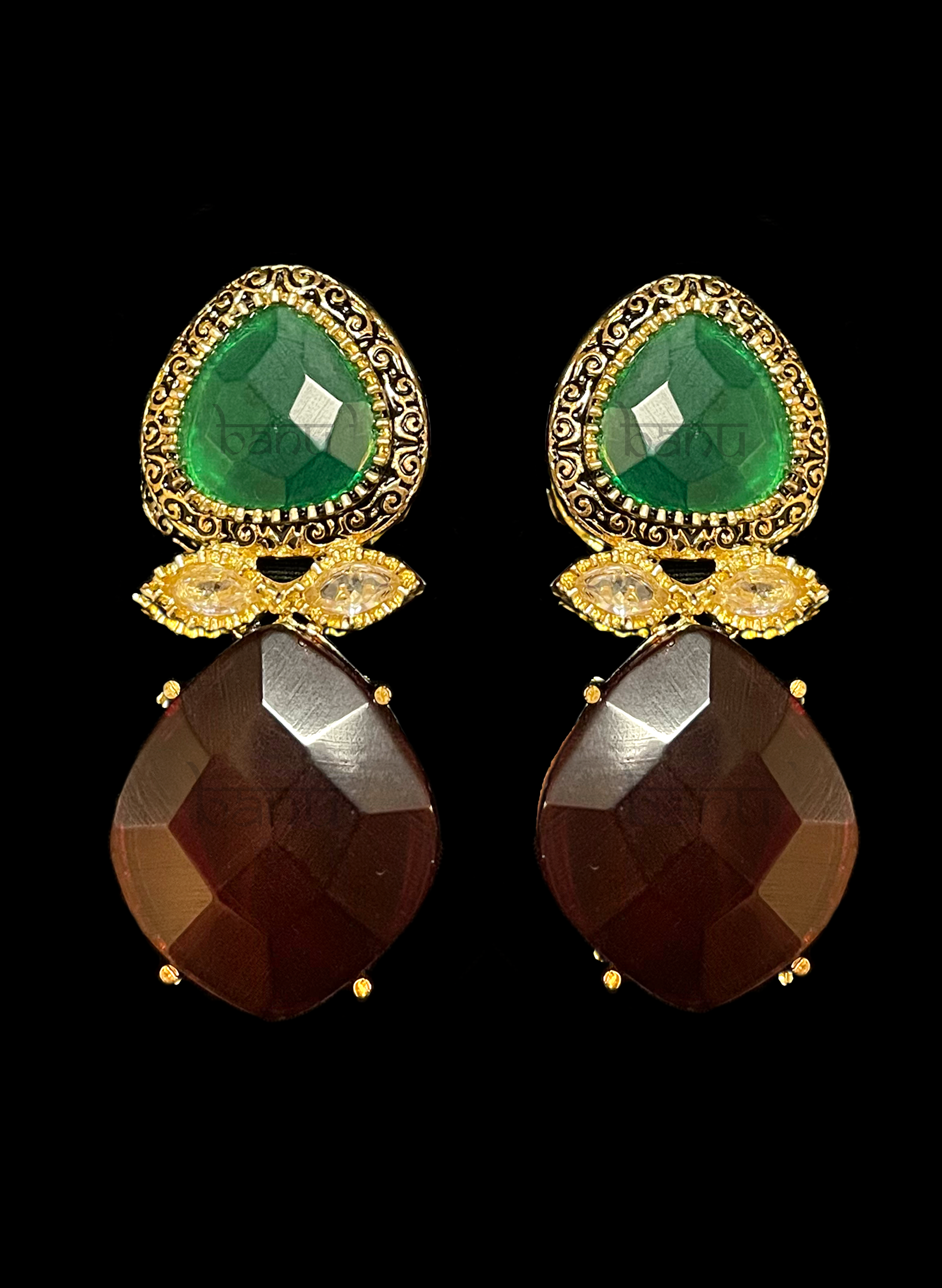 Green & Brown Indian earrings for Indian Brides abroad