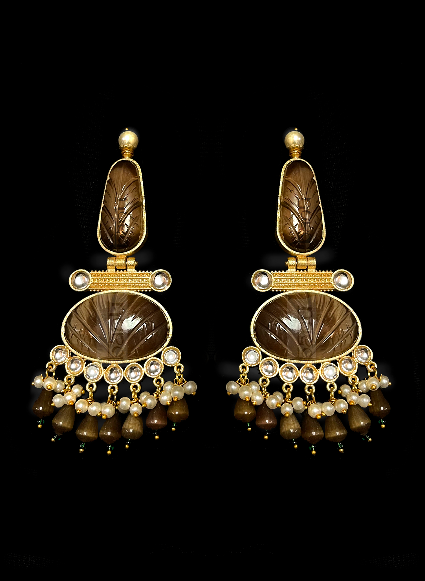 Tribal Amrapali Earrings in Brown with Pearls for Indian Women