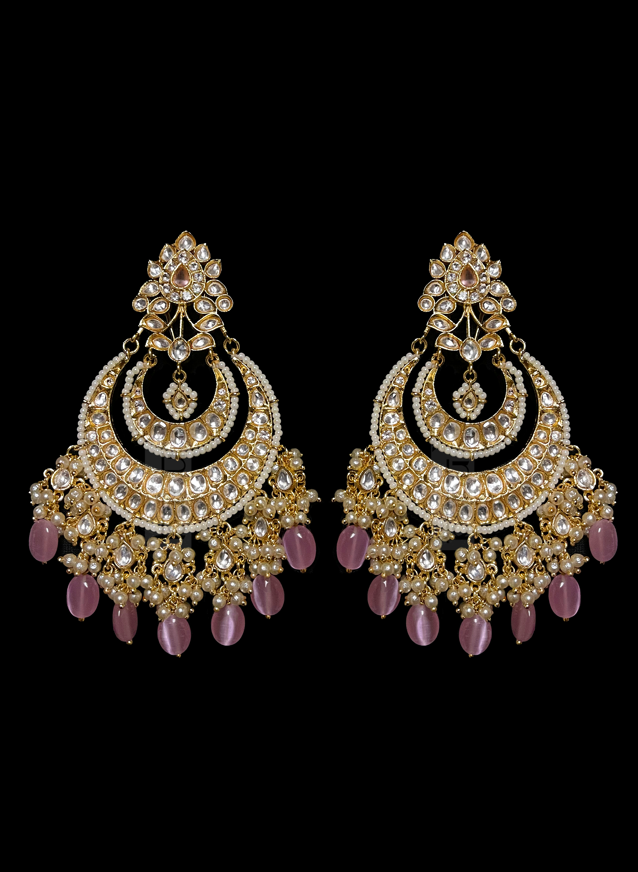 Indian Bridal Kundan Jhumka Earrings with Purple Stones for Brides