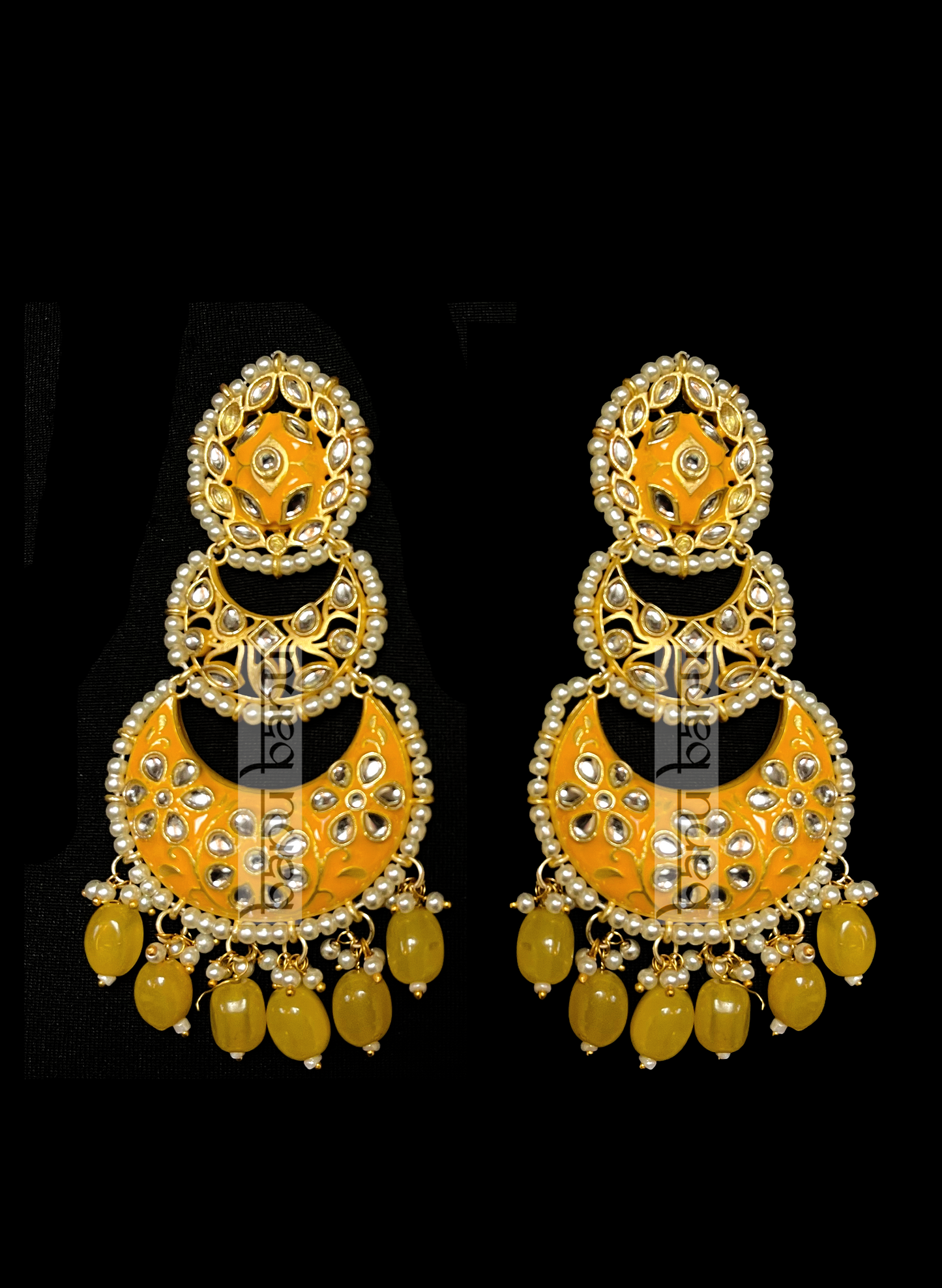 Bridal yellow earrings with Kundan & Pearls
