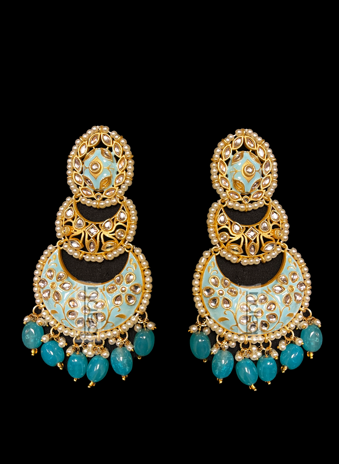 Load image into Gallery viewer, Blue Meenakari Earrings for Indian Brides
