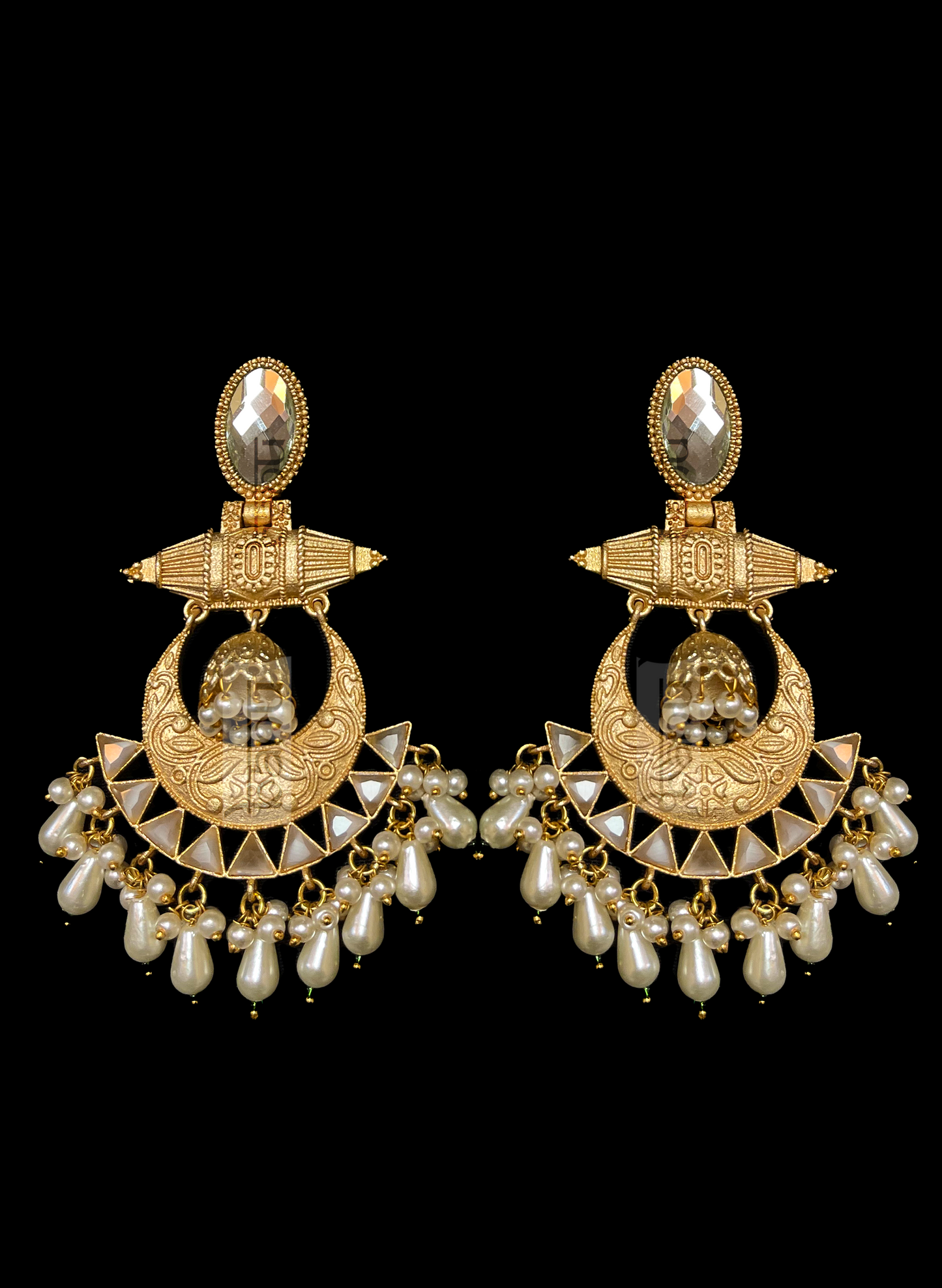 Silver Amrapali earrings with pearls for Indian brides