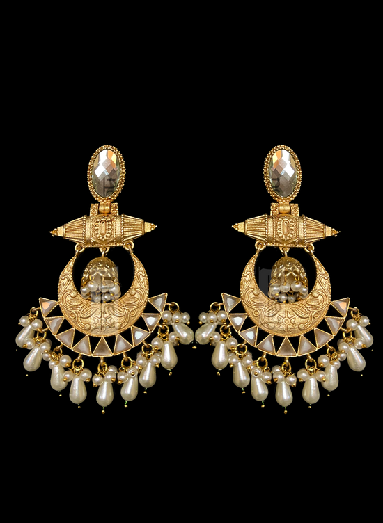 Silver Amrapali earrings with pearls for Indian brides