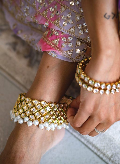 Kundan Payal - Anklet jewelry with Pearl drops