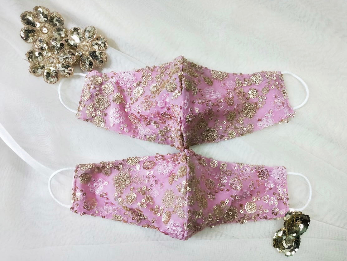 Indian Bridal Face Masks - Gold Sequin Lavender Pink Pastel Mask – B ...