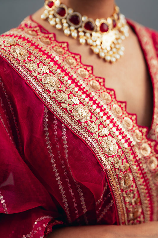 Traditional Fusia Pink Brocade Lehenga choli with embellished border