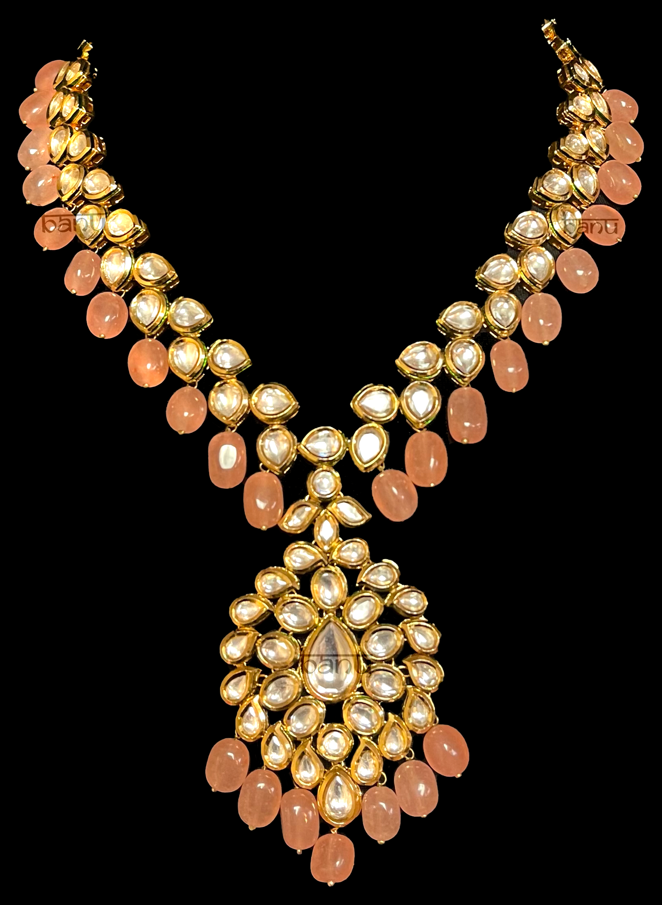 Indian kundan necklace with pastel onyx stone drops
