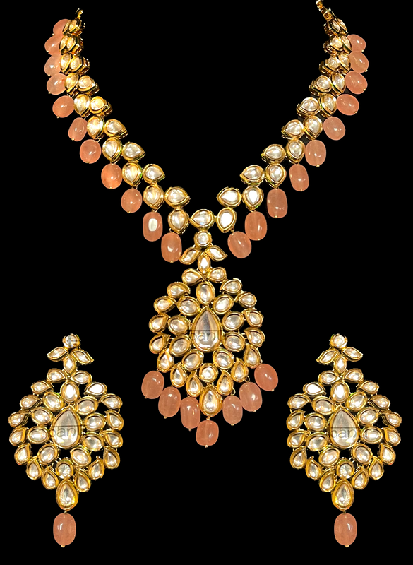 Contemporary Kundan necklace set with pink onyx