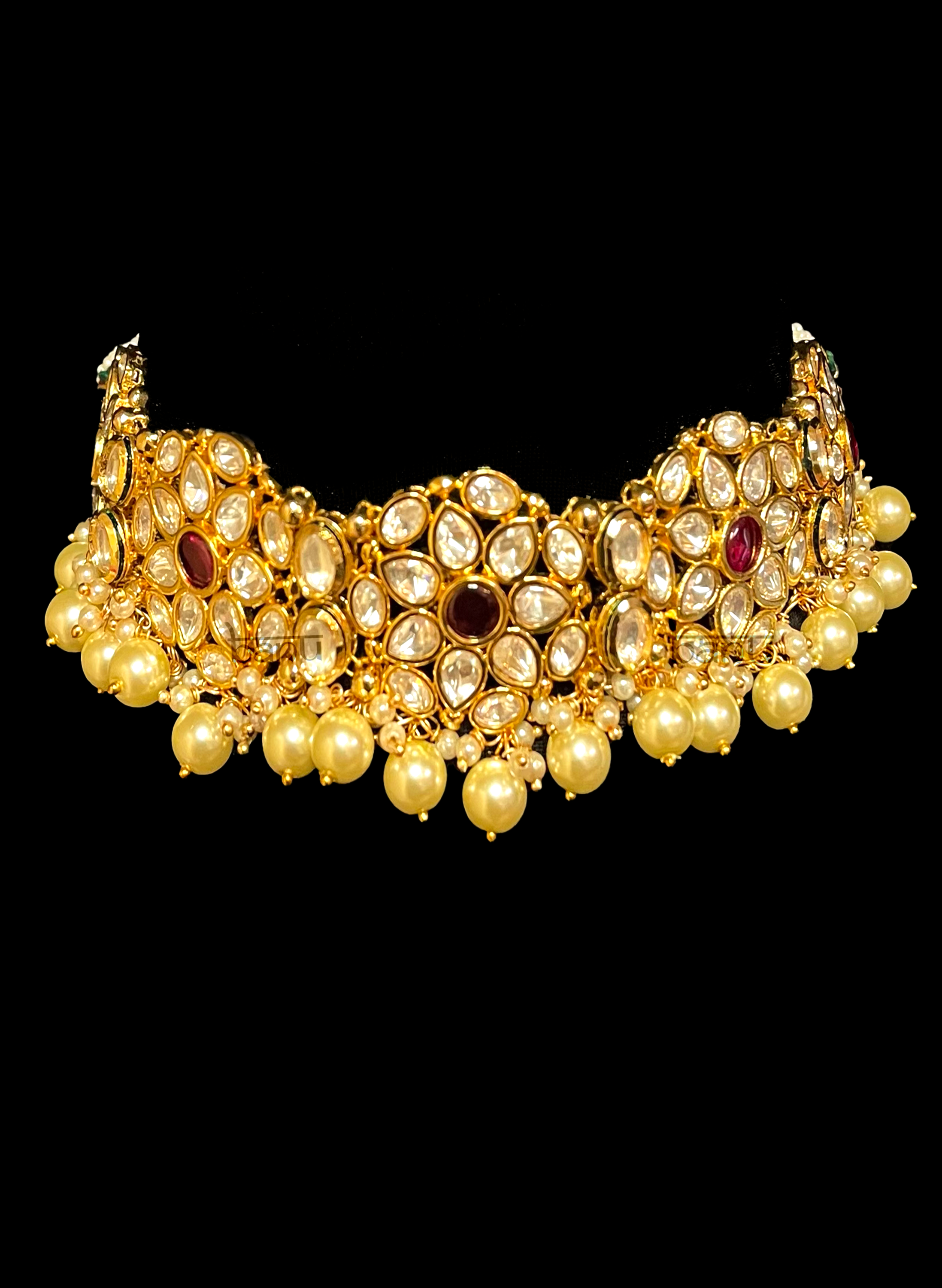 Modern Indian kundan, ruby & pearl choker