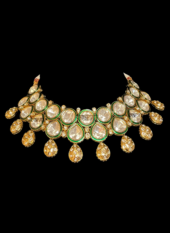 Load image into Gallery viewer, Asmi - Gold Indian Jewelry Set w/ Green Meenakari, Emerald &amp;amp; Kundan for Brides
