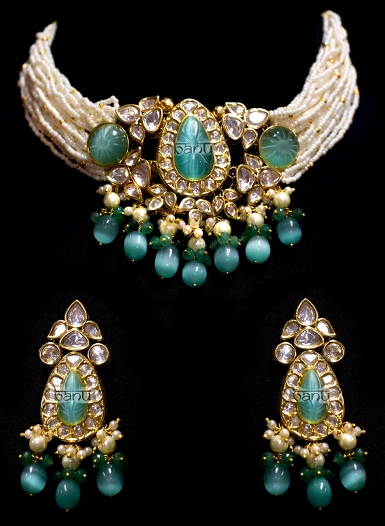 Bijou I - Blue Pearl Bridal Choker Set
