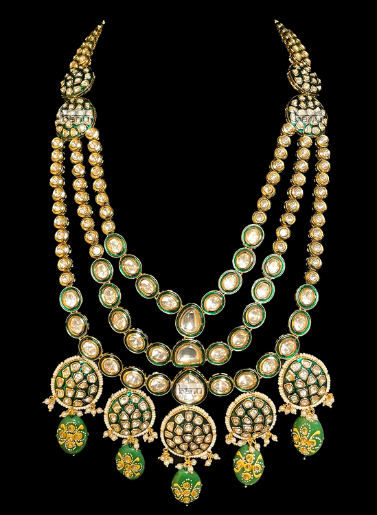Load image into Gallery viewer, Kundan Bridal Choker Set, Long Rani Haar &amp;amp; Earrings w/ Emerald Drops
