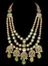 Kundan Bridal Choker Set, Long Rani Haar & Earrings w/ Emerald Drops