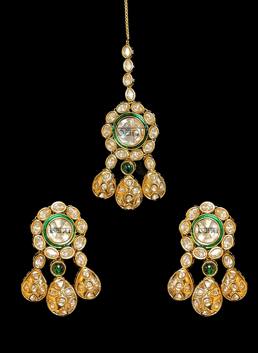 Asmi - Gold Indian Jewelry Set w/ Green Meenakari, Emerald & Kundan for Brides