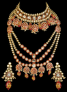 Devika I - Modern Indian Kundan Bridal Jewelry Set w/ Red Meenakari & Ruby