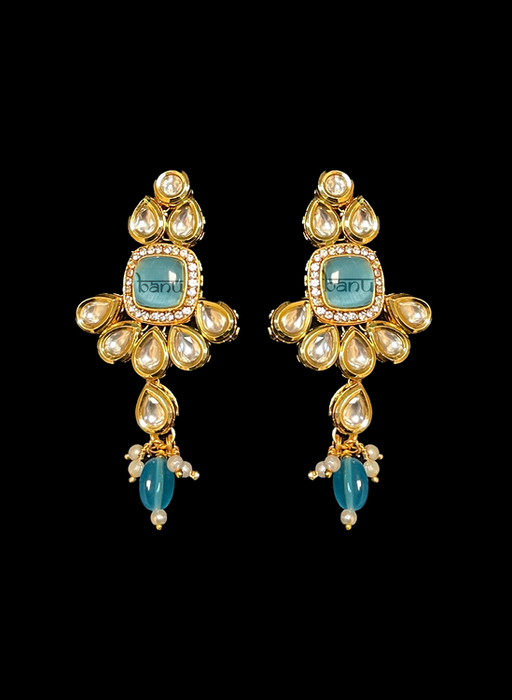 Nayana II - Gold-plated Modern Indian Bridal Set w/ Kundan & Blue Onyx Gems