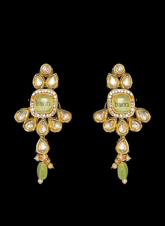 Nayana III - Modern Indian Jewelry of Green Rock Choker & Jhumka Earrings