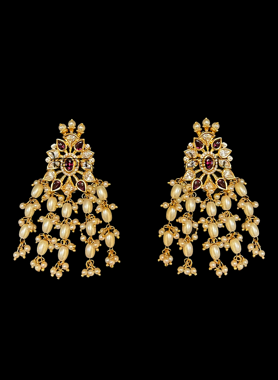 Load image into Gallery viewer, Saras - Cluster Pearl Indian Bridal Choker Set w/ Kundan Gemstones &amp;amp; Rubies
