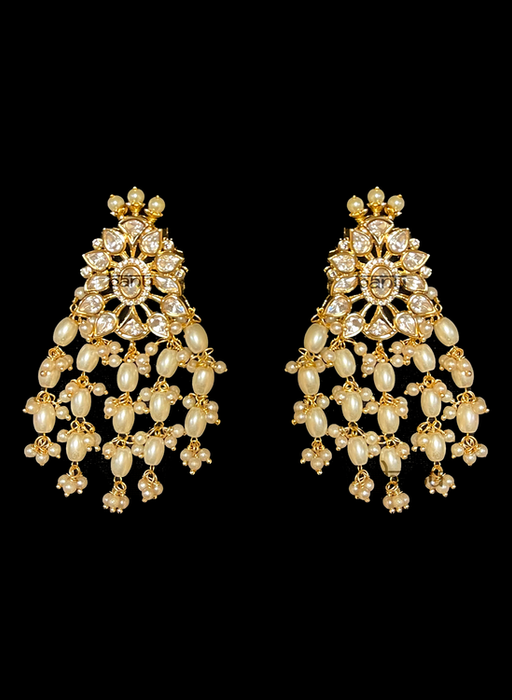 Saras I - Indian Women's Luxurious Pearl Bridal Choker Set w/ Kundan Gemstones