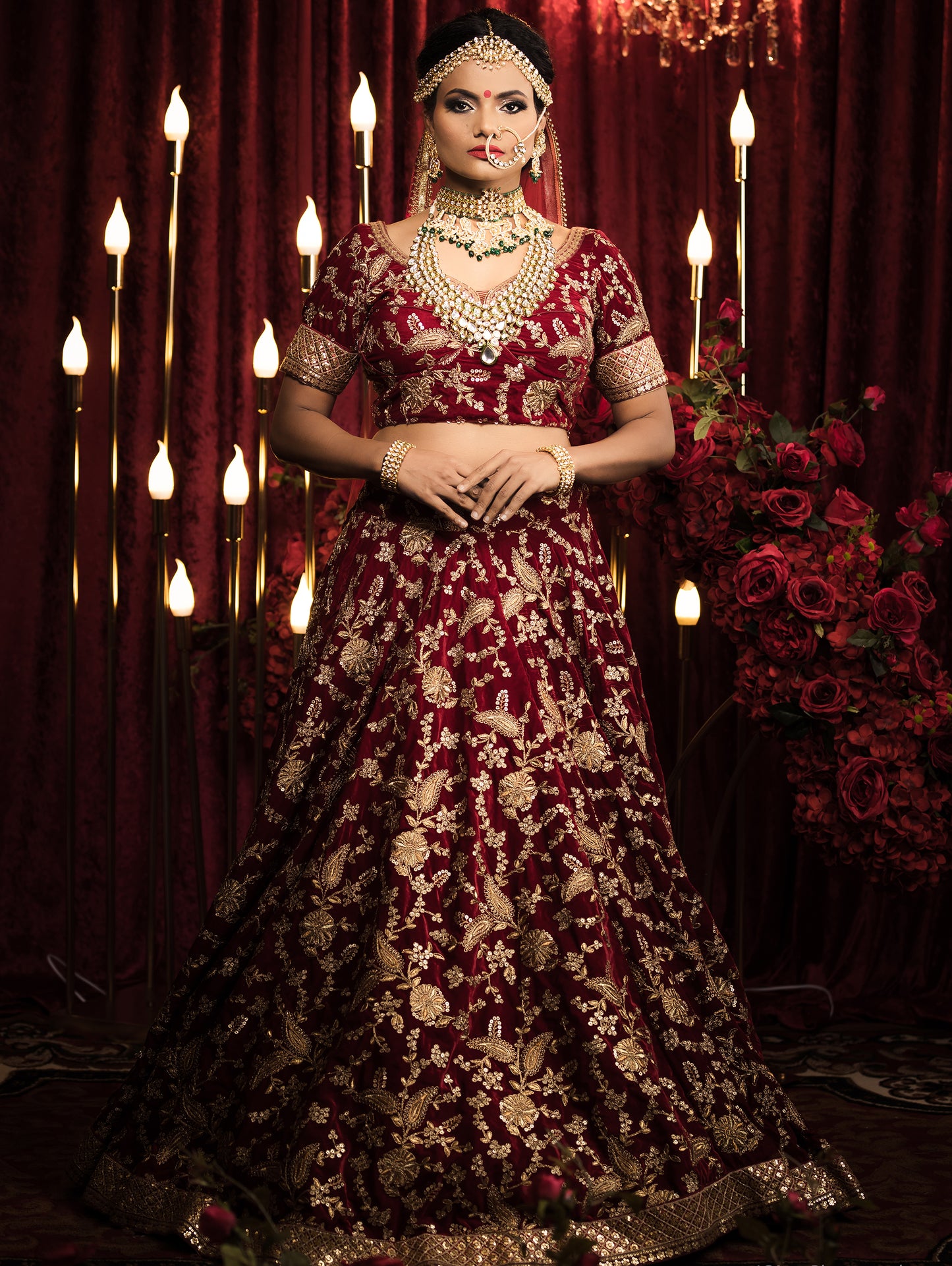 Buy Maroon Double Dupatta Lehenga Set by ANGAD SINGH at Ogaan Online  Shopping Site
