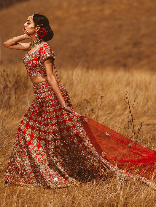 Athena Red Bridal Lehenga - Indian Bridal Wear - bAnuDesigns