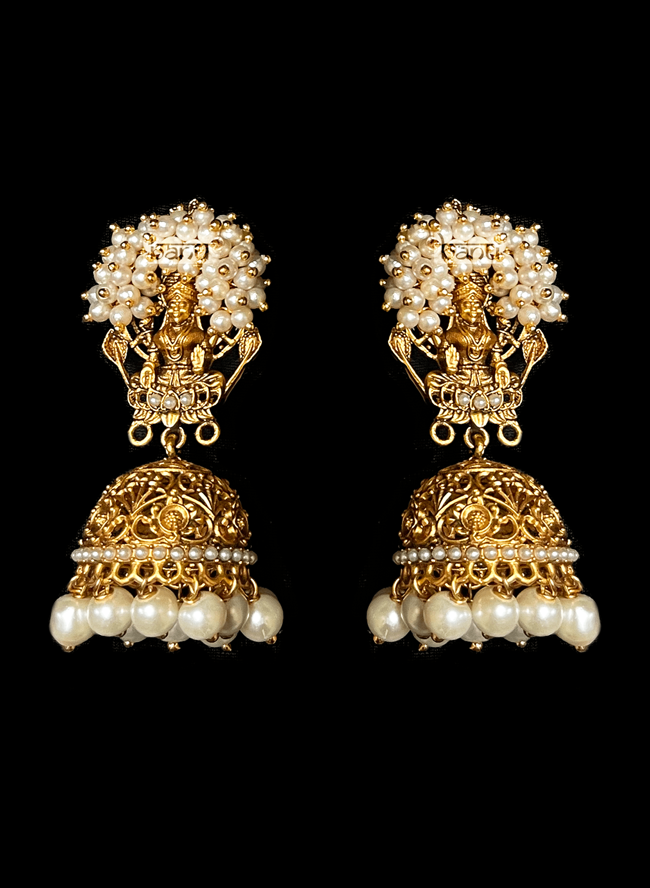 Mugdha - South Indian Temple Jewelry w/ Cluster Pearls & Goddess Motif work