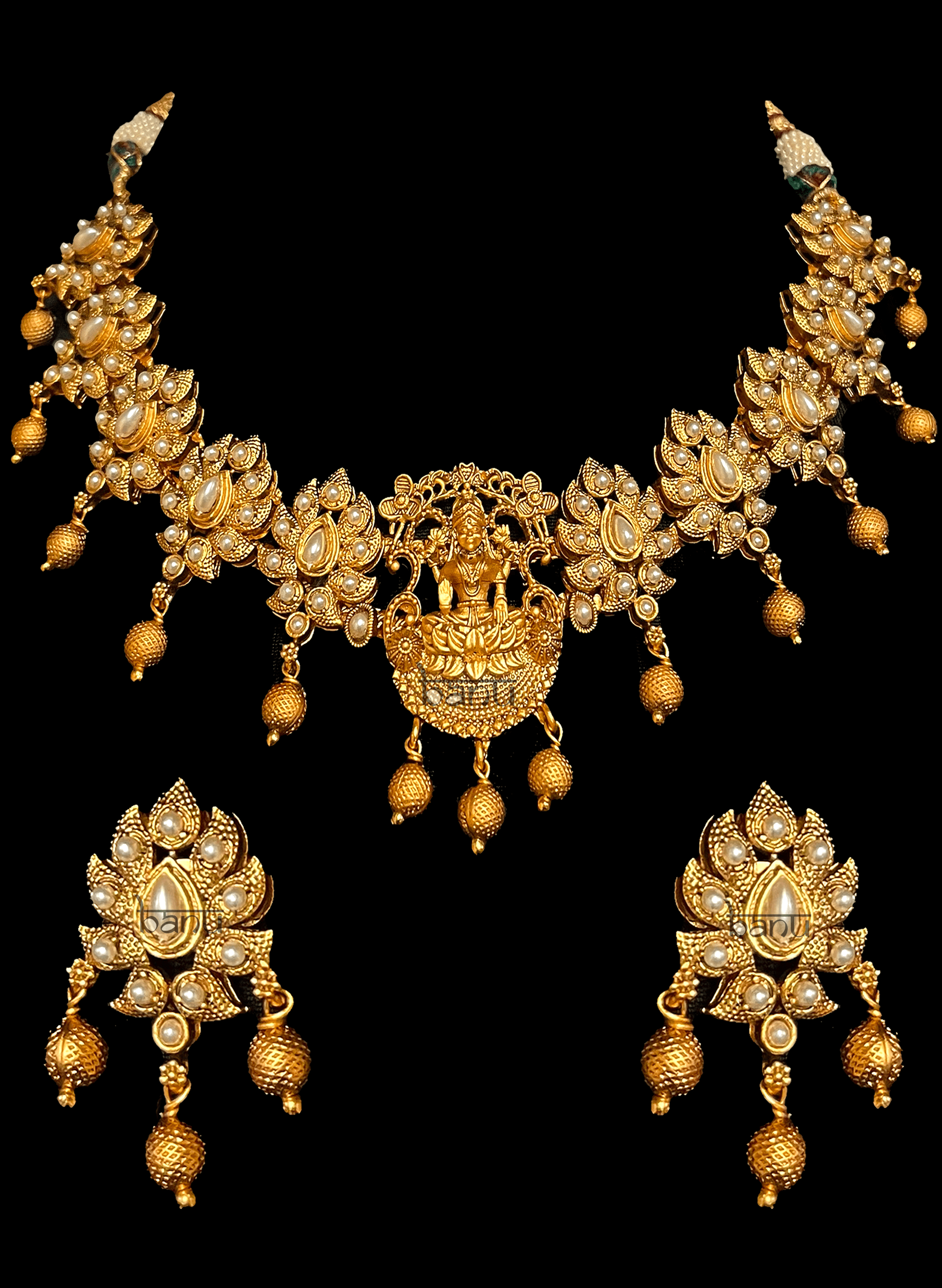 Balan - Traditional South Indian Temple Jewelry Set w/ Pearls, Ruby & Emeralds