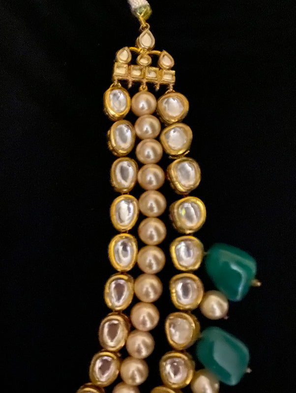 Trinity Multi-layered Necklace With Emeralds & Kundan - bAnuDesigns
