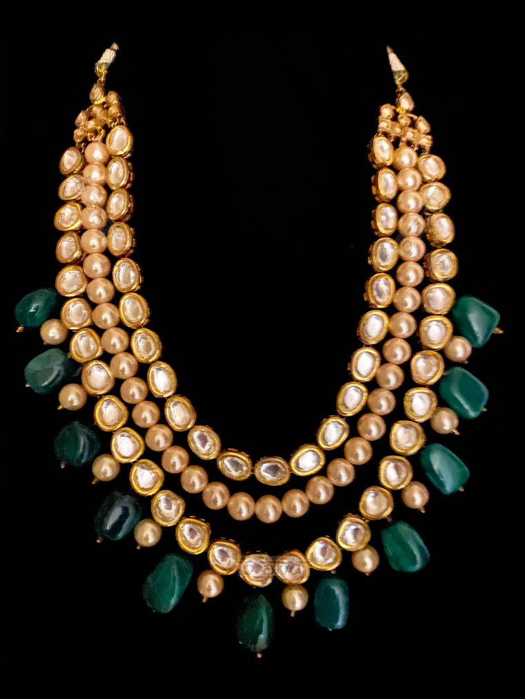 Trinity Multi-layered Necklace With Emeralds & Kundan