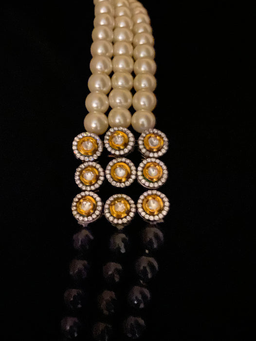 Mirah Necklace With Matte Grey Pearls & Polki - bAnuDesigns