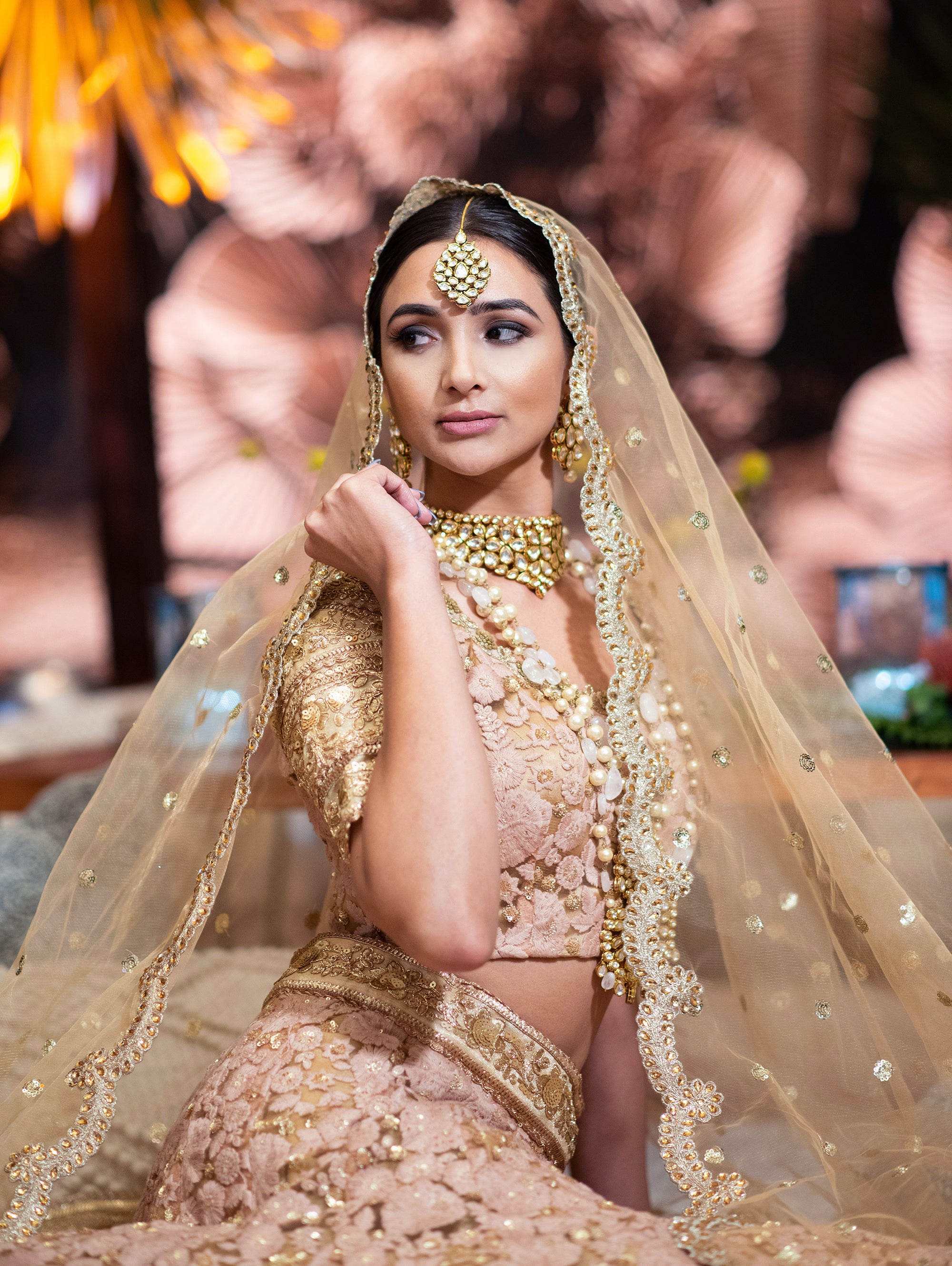 Heavily Embellished Golden Indian Wedding Dress for Bridal Wear