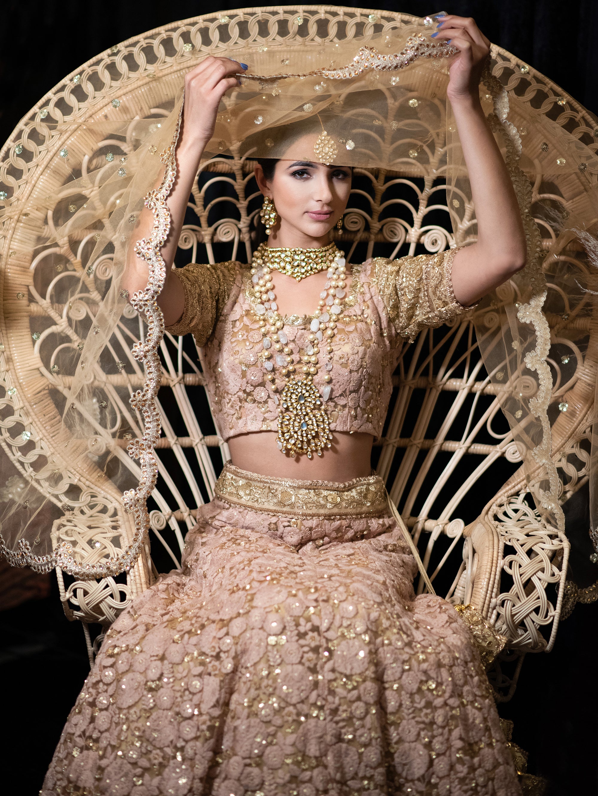 Buy Gold Lehenga And Dupatta Net V Neck Embroidered Bridal Set For Women by  Angad Singh Online at Aza Fashions.